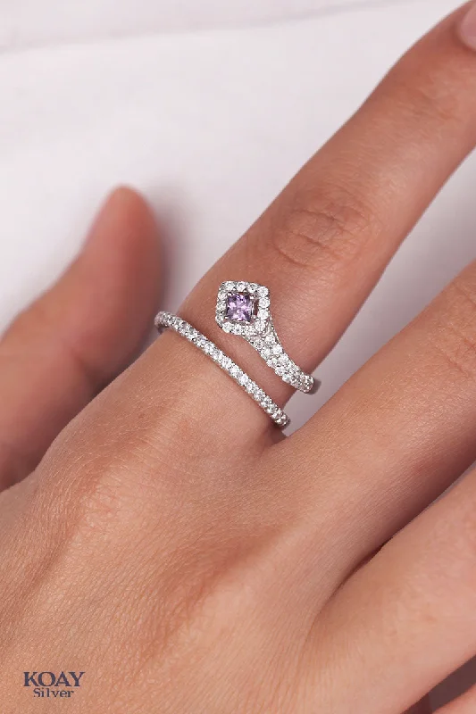 Pinch band rings-Zircon Double Layer Ring (045-Purple)