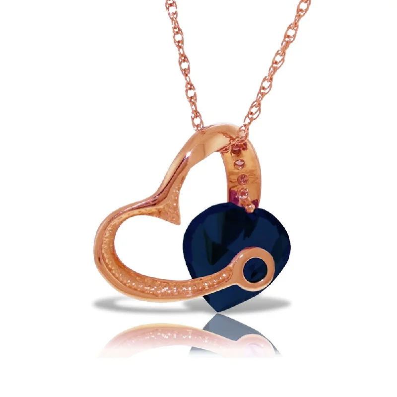 Flat knot necklaces-14K Solid Rose Gold Heart Necklace with Natural Diamond & Sapphire