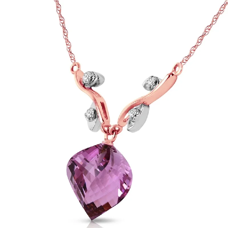 Wide chain necklaces-10.77 CTW 14K Solid Rose Gold Necklace Diamond Twisted Briolette Amethyst