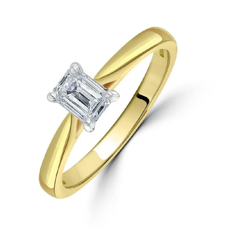 Glossy enamel engagement rings-0.53ct Emerald Cut Diamond Solitaire 18ct Yellow Gold Ring