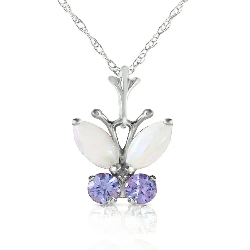 Cosmic glow necklaces-0.7 Carat 14K Solid White Gold Butterfly Necklace Opal Tanzanite