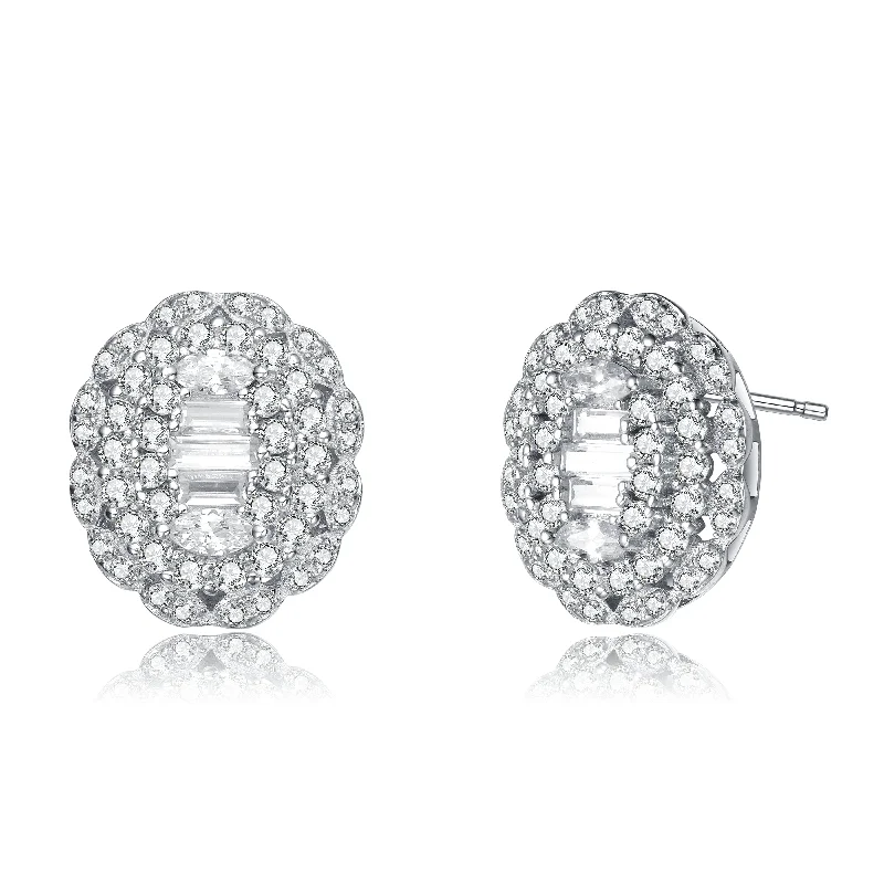 Rhodium-Plated Sterling Silver Cubic Zirconia Stud Last Pair Earrings