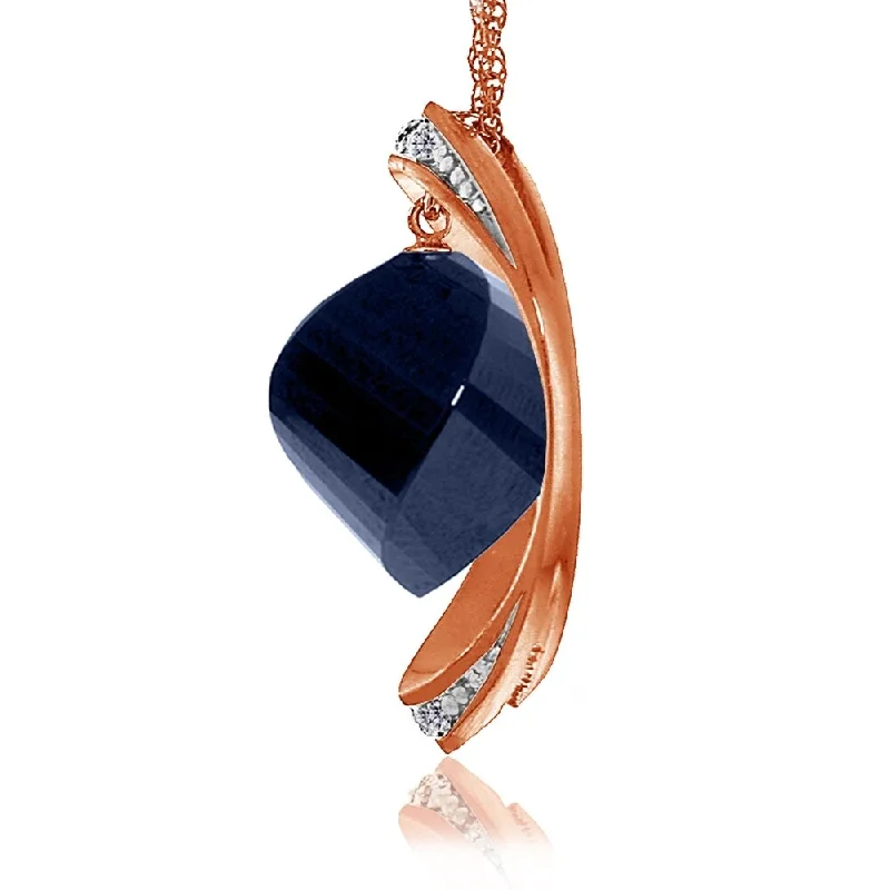 Vivid druzy necklaces-14K Solid Rose Gold Necklace with Twisted Briolette Dyed Sapphire & Diamonds