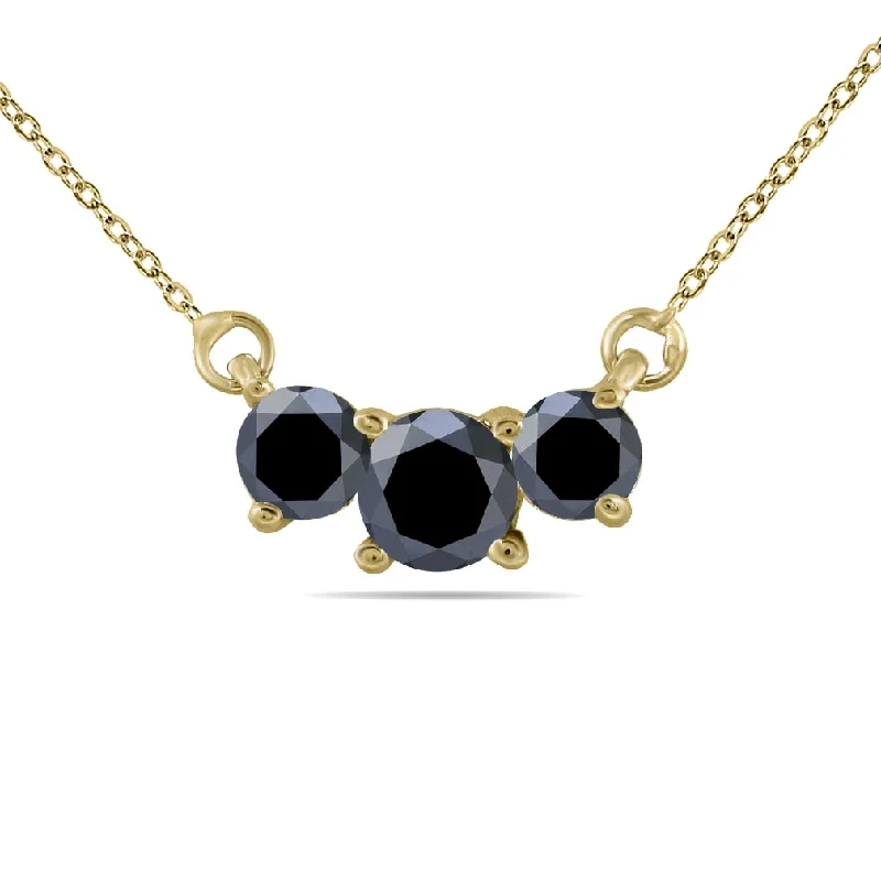 Oval shape necklaces-1.00 Carat TW Black Diamond Three Stone Pendant Necklace in 14k Yellow Gold