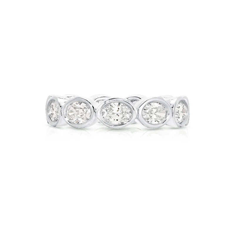 Rough texture rings-East West Bezel Oval Eternity Band