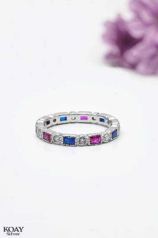 Warm wood rings-Zircon Pink & Blue Ring (02)