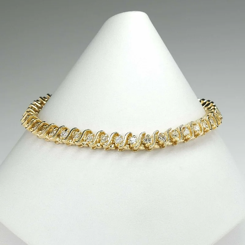 Subtle pearl bangles-14K Yellow Gold 2.20ctw Round Diamond Accented 7.5" "S" Link Tennis Bracelet