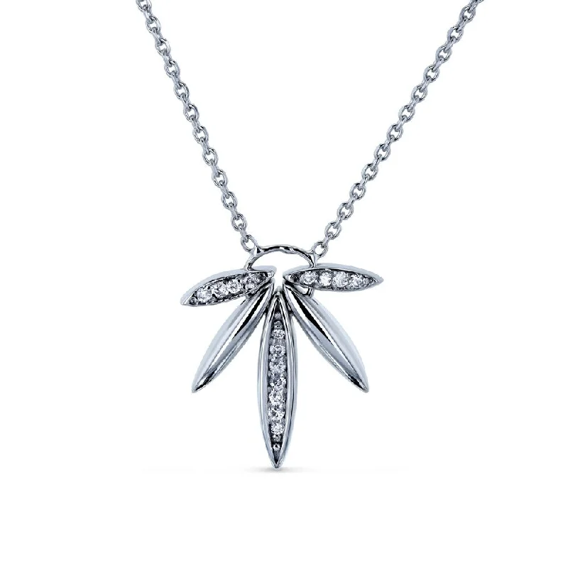 Lily flower necklaces-Annello by Kobelli 14k White Gold 1/15ct Diamond Fanned Lotus Necklace