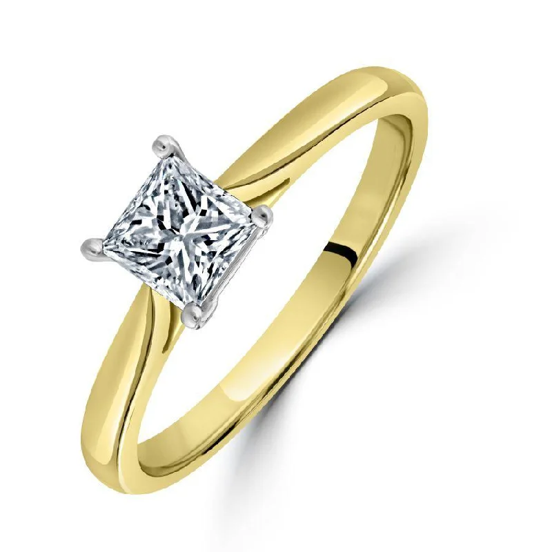 Classic diamond engagement rings-0.50ct Princess Cut Diamond Solitaire 18ct Yellow Gold Ring