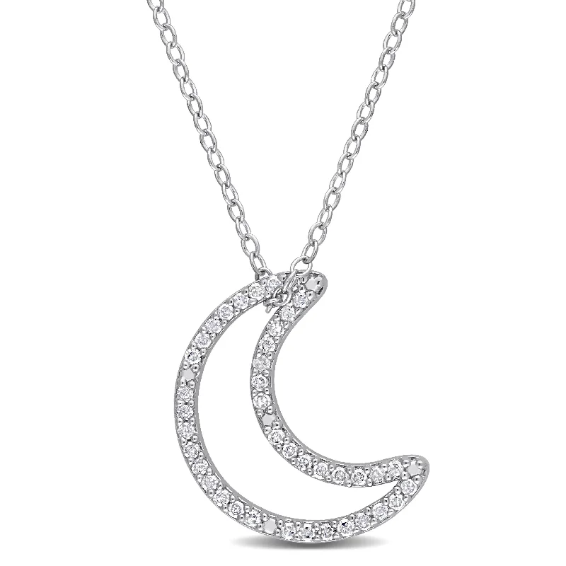 Flex thread necklaces-Miadora 1/5ct TDW Diamond Crescent Moon Necklace in Sterling Silver