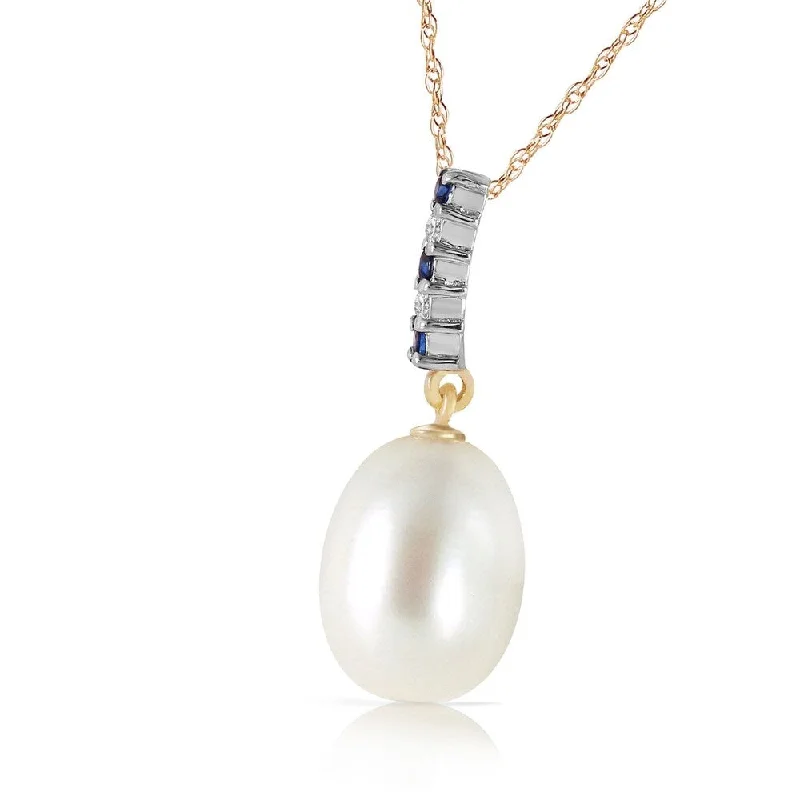 Chic art necklaces-4.15 CTW 14K Solid Gold Necklace Diamond, Sapphire Briolette pearl