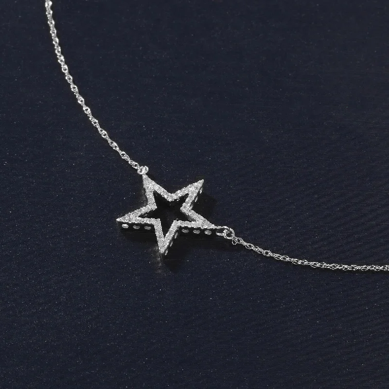 Quartz healing necklaces-De Couer 10k White Gold 1/8ct TDW Diamond Star Necklace