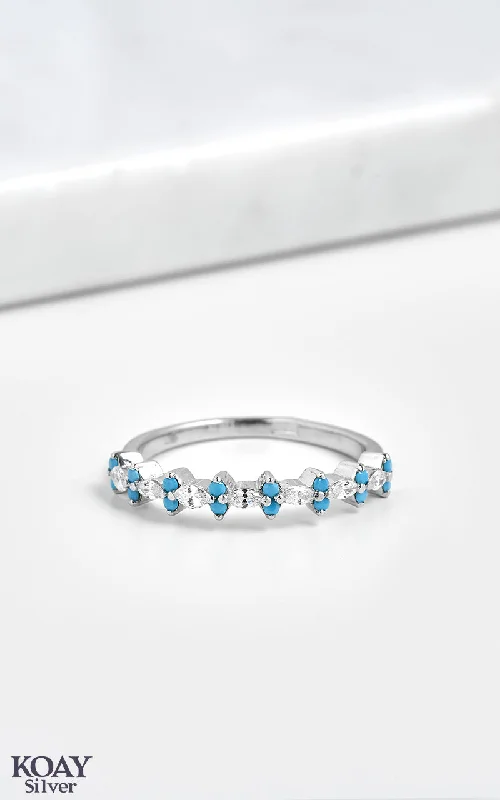 Surf motif rings-Zircon Oval Turquoise Ring