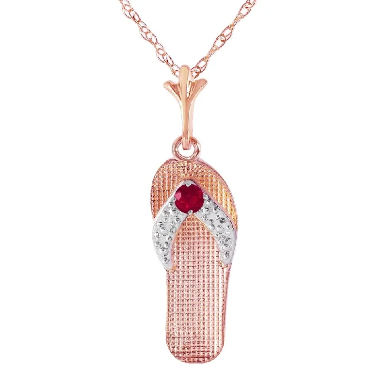 Topaz drop necklaces-14K Rose Gold Shoe Necklace w/ Natural Ruby