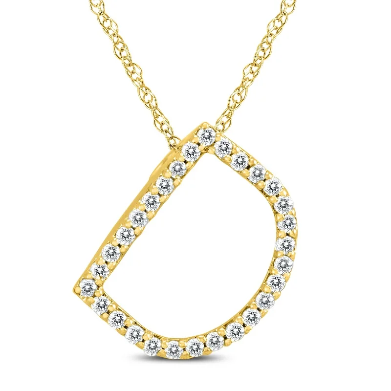 Turquoise gem necklaces-Marquee 1/6 Carat TW D Initial Diamond Pendant Necklace in 10K Yellow Gold with Adjustable Chain