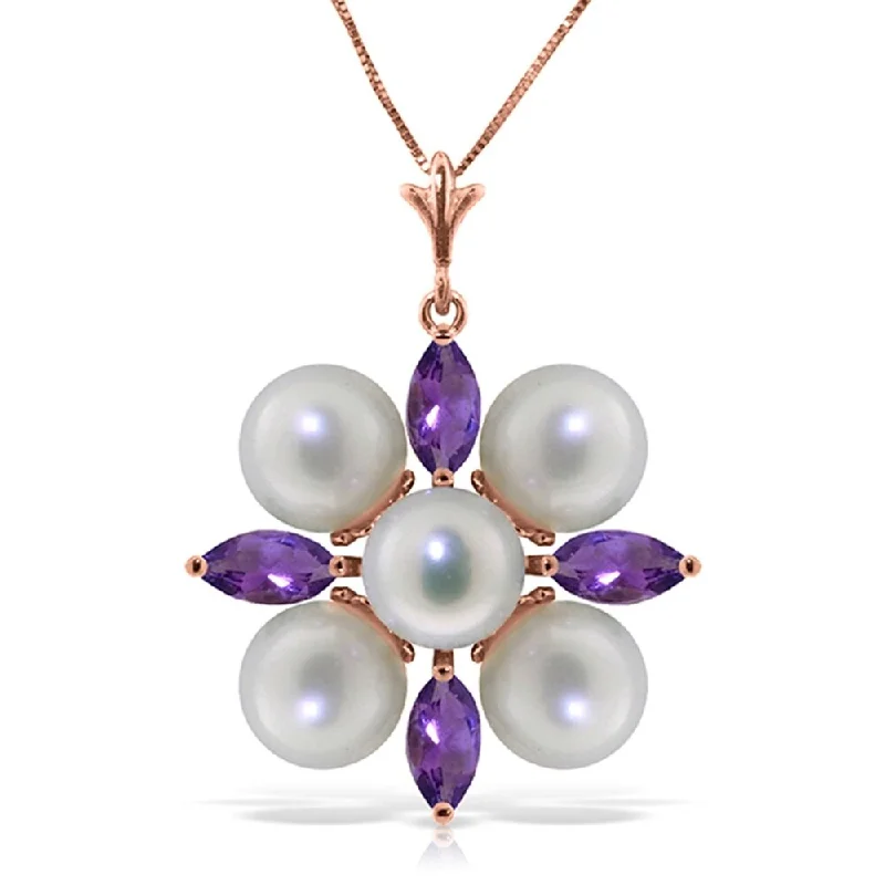 Satin gloss necklaces-6.3 CTW 14K Solid Rose Gold Necklace Amethyst pearl