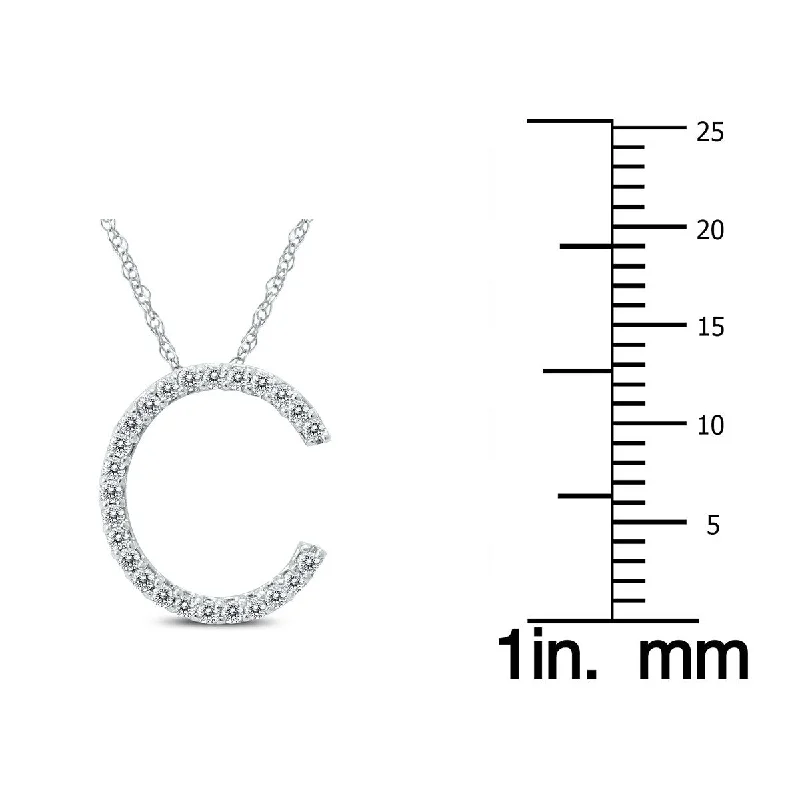 Topaz drop necklaces-Marquee 1/8 Carat TW C Initial Diamond Pendant Necklace in 10K White Gold with Adjustable Chain