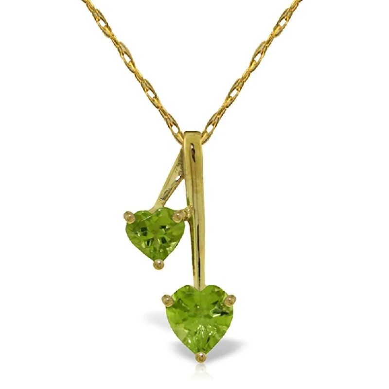 Light wood necklaces-1.4 Carat 14K Gold Hearts Necklace Natural Peridot