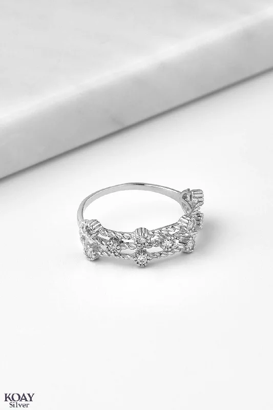 Moon motif rings-Zircon Triple Layer Ring