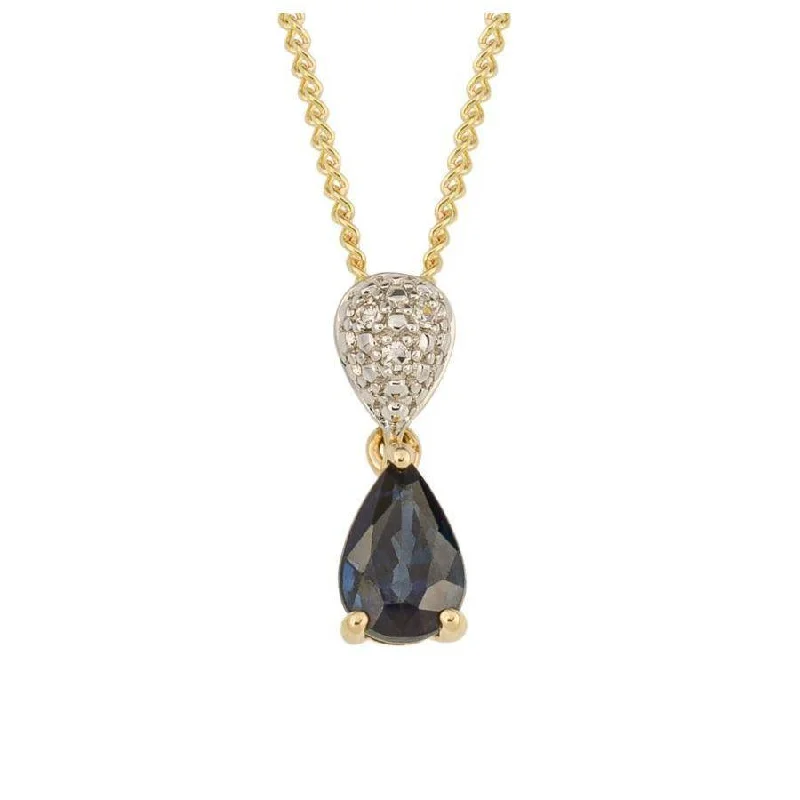 Gothic gem engagement rings-9ct Yellow Gold Pear Shaped Sapphire & Diamond Drop Pendant