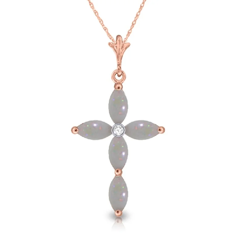 Topaz gem necklaces-0.69 Carat 14K Rose Gold Necklace Natural Diamond Opal