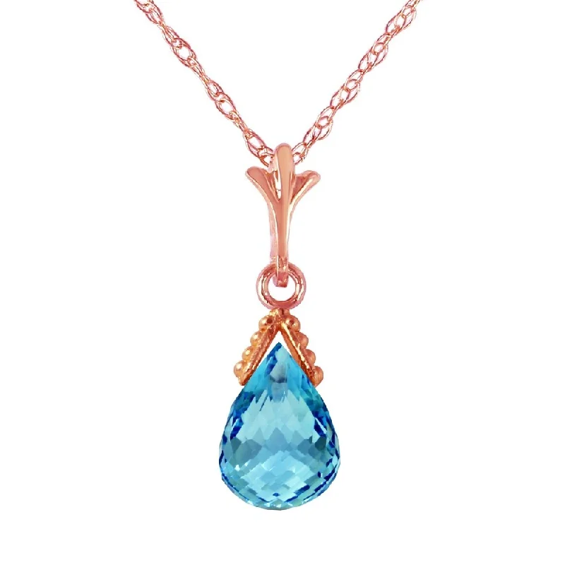 Shiny charm necklaces-2.5 Carat 14K Rose Gold Necklace Briolette Blue Topaz