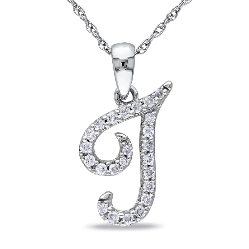 Thin-line necklaces-Miadora 10k White Gold 1/8ct TDW Diamond Cursive J-Initial Necklace