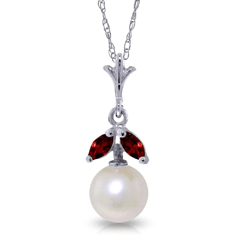 Sapphire pendant necklaces-2.2 Carat 14K White Gold Necklace Natural Pearl Garnet