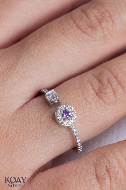 Emerald cut rings-Zircon Purple Ring (055)