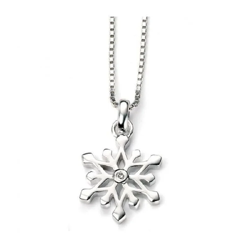 Oval cut engagement rings-Silver Diamond Set Snowflake Pendant