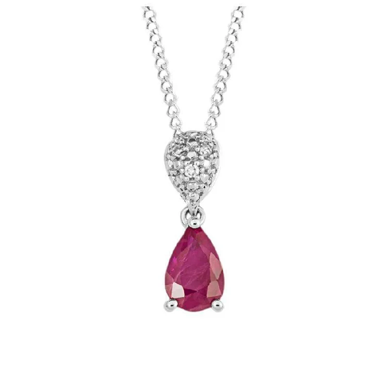 Bold druzy engagement rings-9ct White Gold Pear-Shaped Ruby & Diamond Drop Pendant