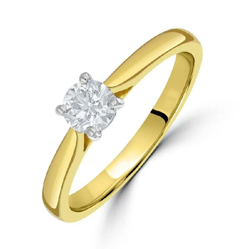 Rough band engagement rings-0.40ct Round Brilliant Cut Diamond Solitaire 18ct Yellow Gold Ring