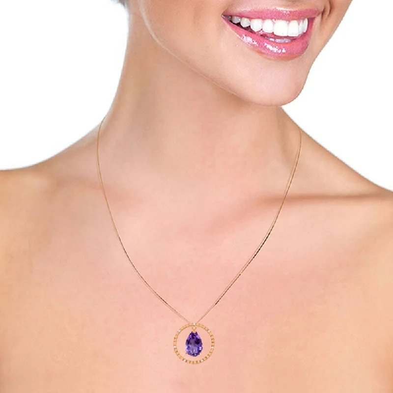 Daisy design necklaces-14K Solid Rose Gold Diamonds & Amethyst Circle Of Love Necklace