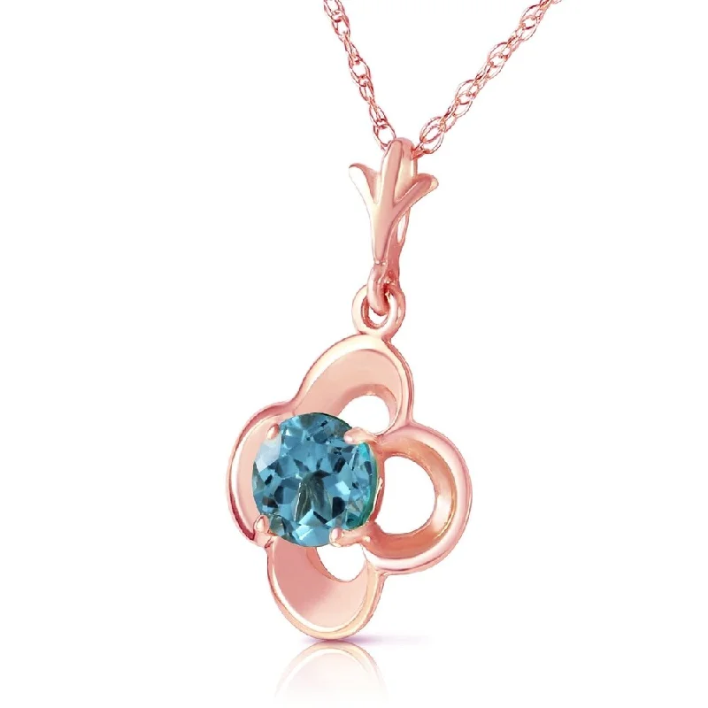 Cotton braid necklaces-14K Solid Rose Gold Necklace with Natural Blue Topaz