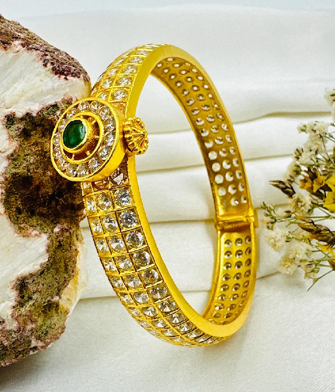 Tri-tone bangles-The Amruda Silver Zirconia Openable Kada Bracelet (White/Green/Size 2.2/2.6/2.8)