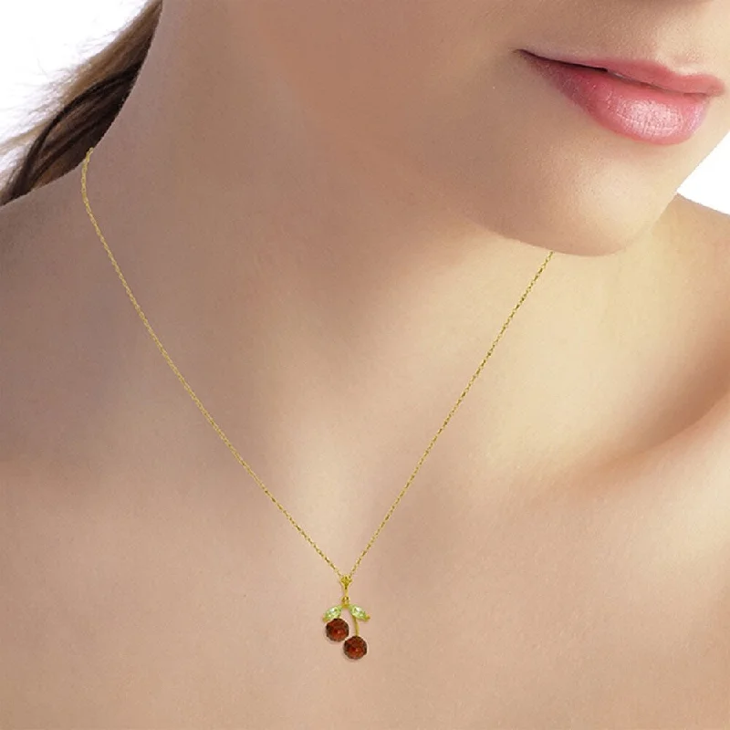 Eight-strand necklaces-1.45 Carat 14K Solid Gold Cherry Pie Garnet Peridot Necklace