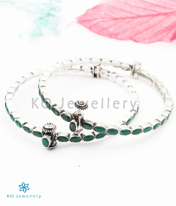 Leaf design bangles-The Parna Silver Kemp Bracelet (Green/Oxidised/Size 2.2/2.4/2.6)