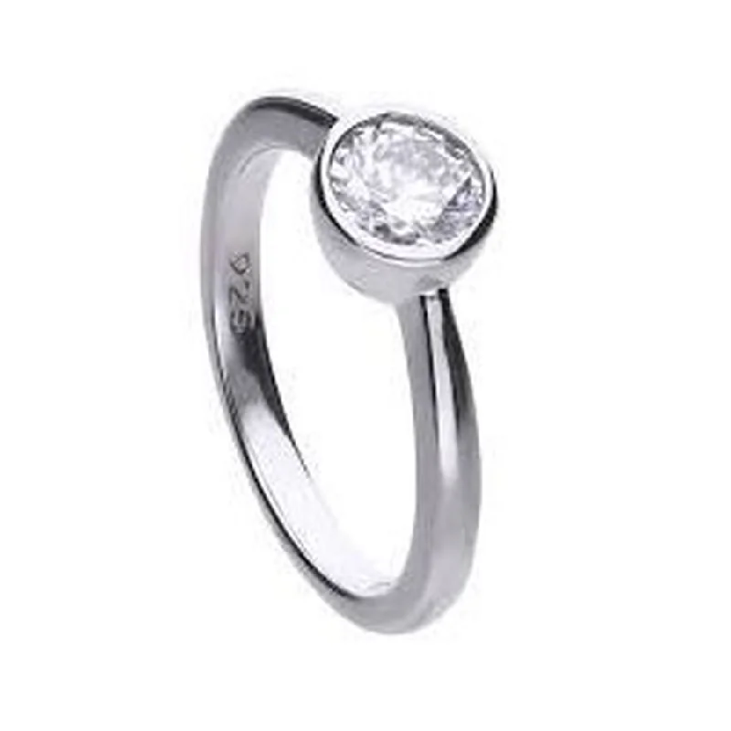 Deco design engagement rings-Silver Rubover Set Cubic Zirconia Solitaire Ring, size S