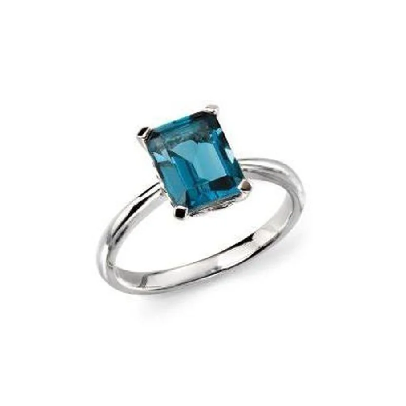 Secure clasp engagement rings-9ct White Gold Rectangular Cut London Blue Topaz Ring