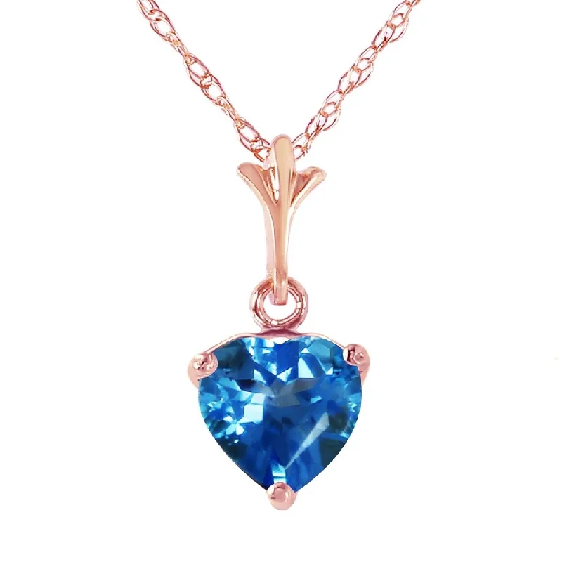 Wide bib necklaces-1.15 Carat 14K Rose Gold Proud Heart Blue Topaz Necklace