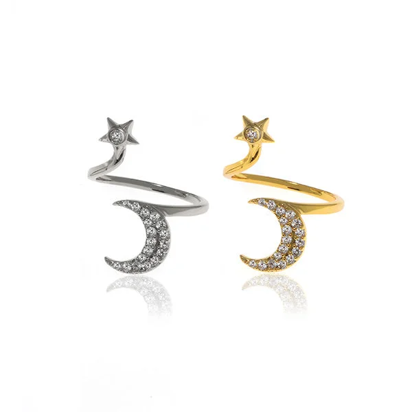 Cultured pearl rings-Constellation Nail Ring