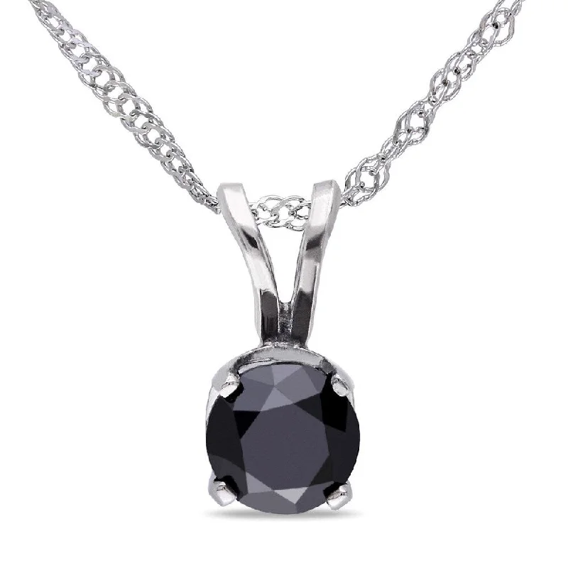 Worn style necklaces-Miadora 10k White Gold 1/2ct TDW Black Diamond Solitaire Necklace