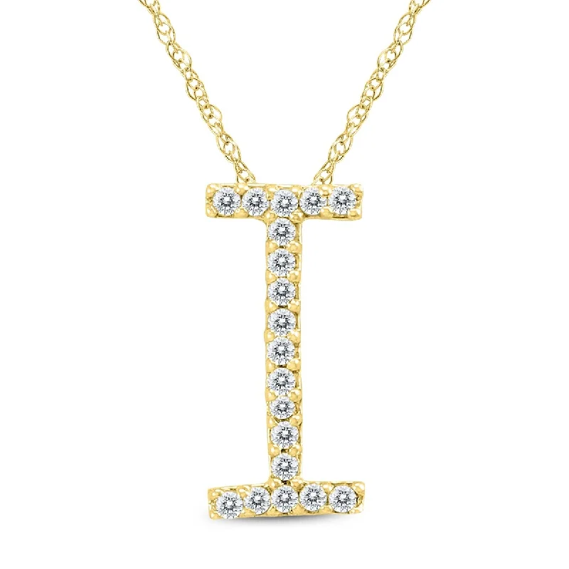 Wide weave necklaces-Marquee 1/10 Carat TW I Initial Diamond Pendant Necklace in 10K Yellow Gold with Adjustable Chain