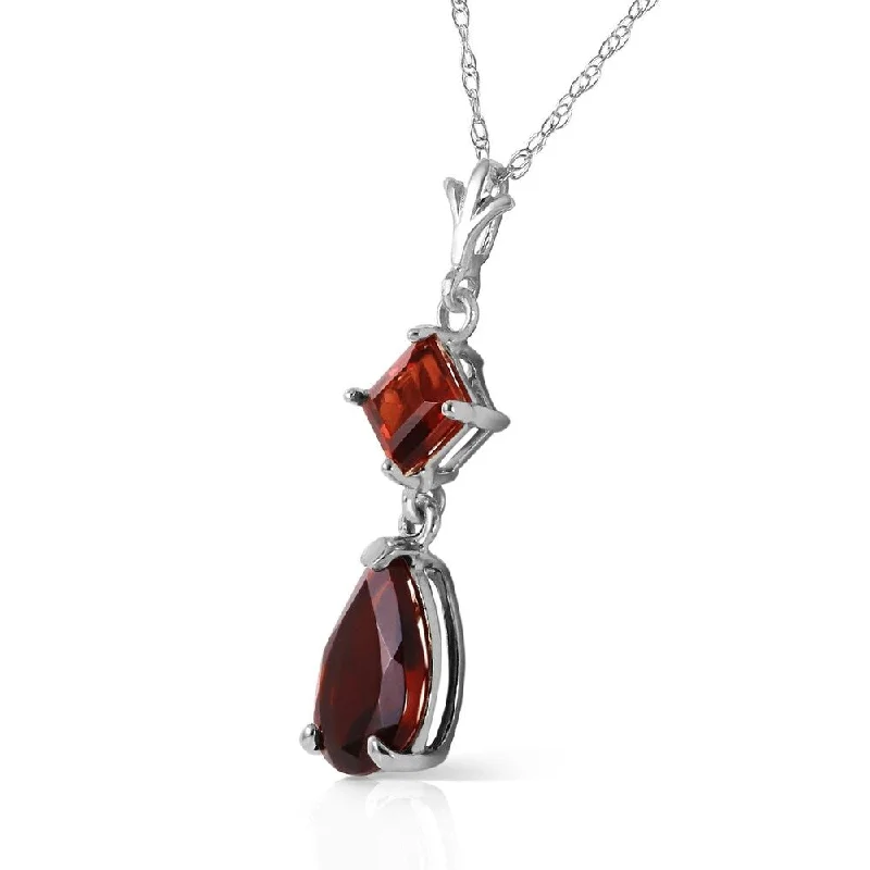 Solid link necklaces-2 CTW 14K Solid White Gold Granted Wishes Garnet Necklace