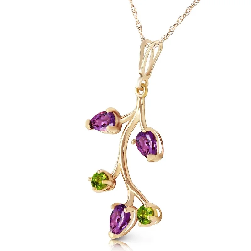 Stamped initial necklaces-0.95 Carat 14K Solid Gold Leaves Fusion Amethyst Peridot Necklace