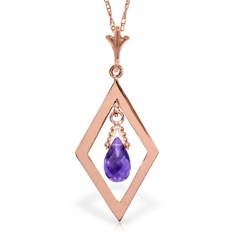 Layered chain necklaces-14K Rose Gold Briolette Purple Amethyst Necklace Jewelry Genuine