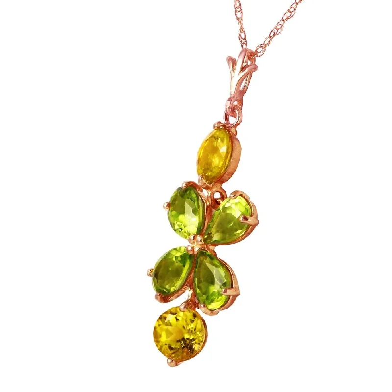 Tribal braid necklaces-3.15 CTW 14K Solid Rose Gold Necklace Peridot Citrine