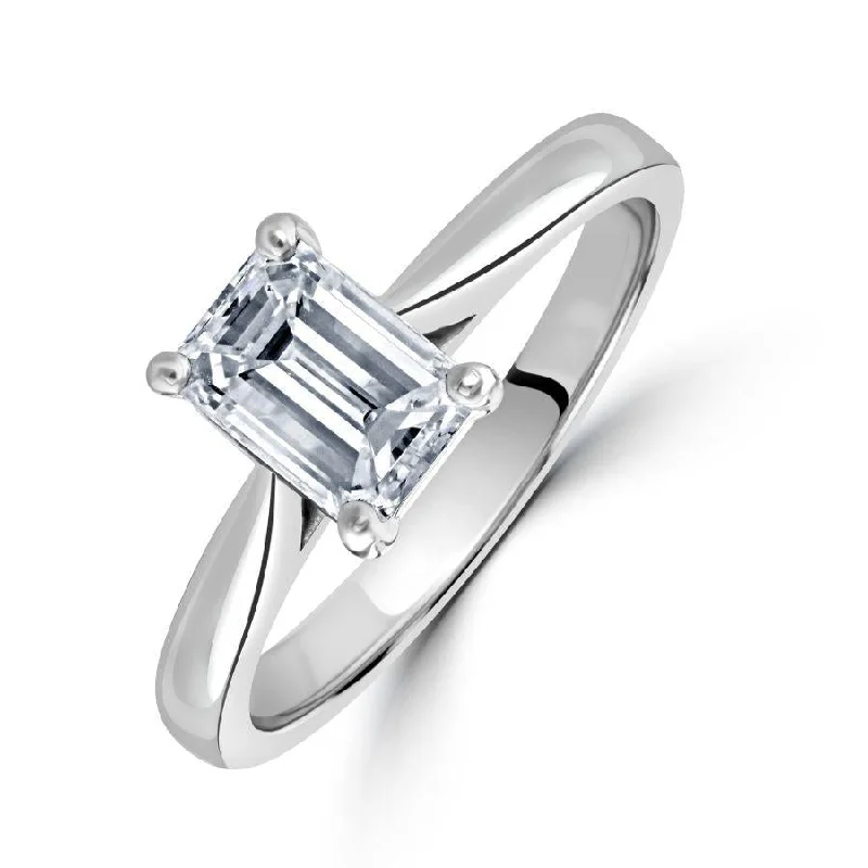 Spiral gem engagement rings-1.01ct Emerald Cut Diamond Solitaire Platinum Ring