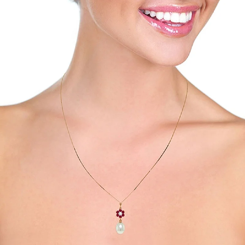 Cosmic glow necklaces-4.53 Carat 14K Solid Rose Gold Necklace Natural pearl, Ruby Diamond