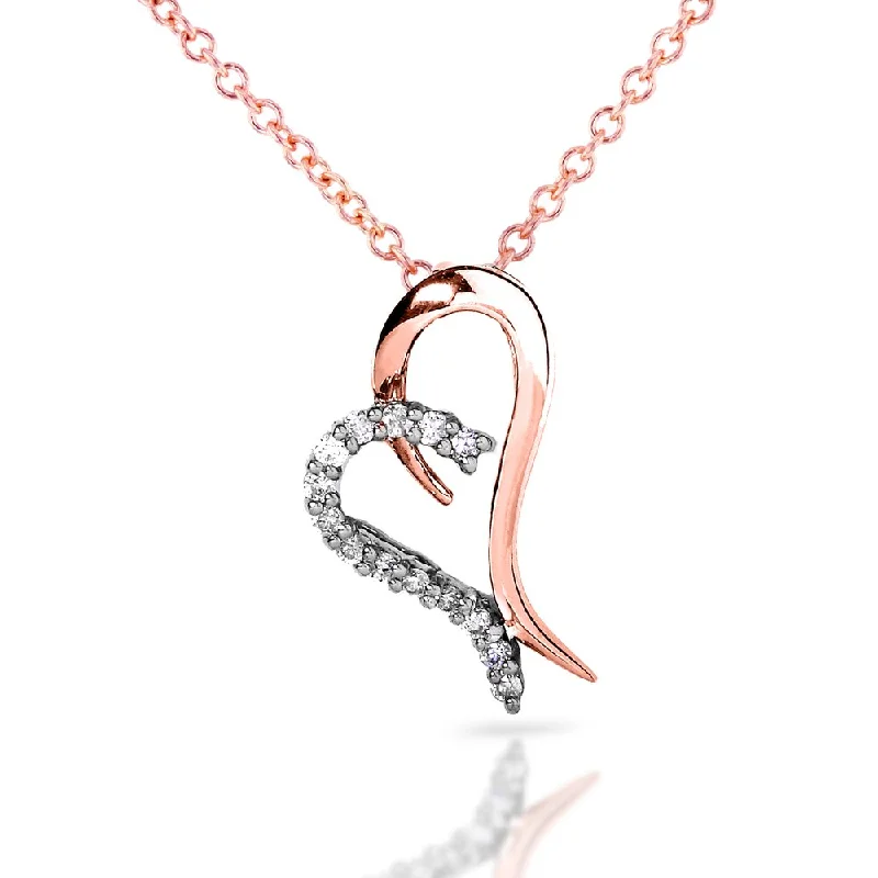 Oval shape necklaces-Annello by Kobelli 14k Two-tone Gold Breast Cancer Awareness 1/5ct TDW Diamond Heart Necklace